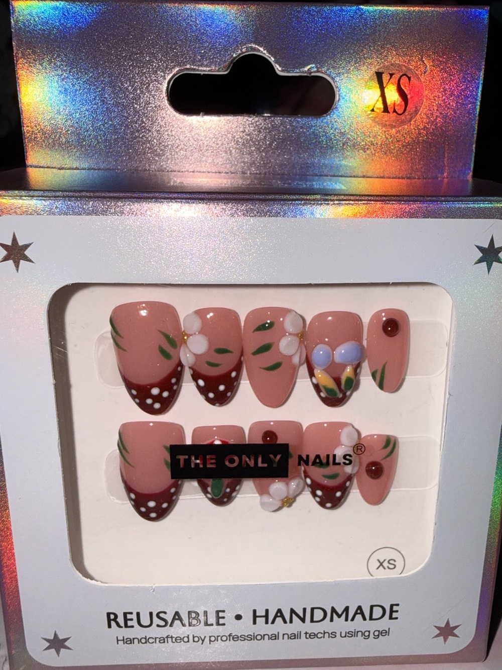 The Only Nails Reusable Handmade Floral Press-On Set (Peach & Brown)
